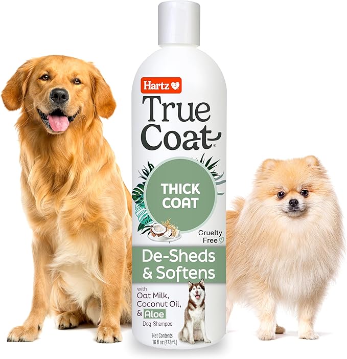 True Coat Thick Coat Dog Shampoo, 5 in 1 De‑Sheds & Softens with Oat Milk, Coconut Oil & Aloe, 16 oz