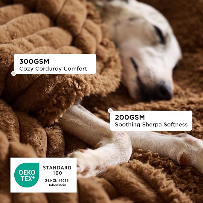 Bedsure ComfyFleece™ Waterproof Dog Blankets for Medium Dogs - Soft Puppy Cat Blanket Corduroy Fleece Washable, Cozy Calming Reversible Furniture Protection for Pet Kitten Doggy,30"x40", Camel Brown