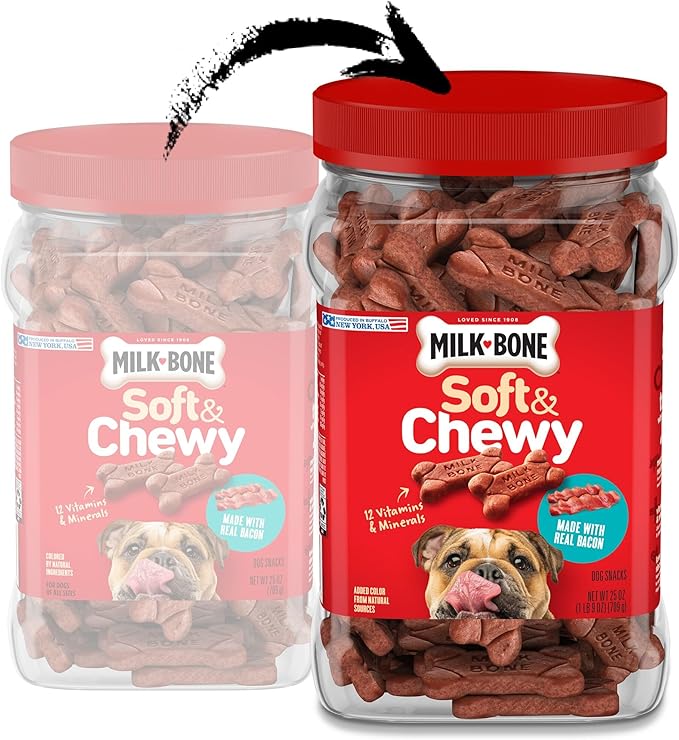 Milk-Bone Soft & Chewy Dog Treats, Made with Real Bacon, 25 Ounce Canister (Pack of 2)