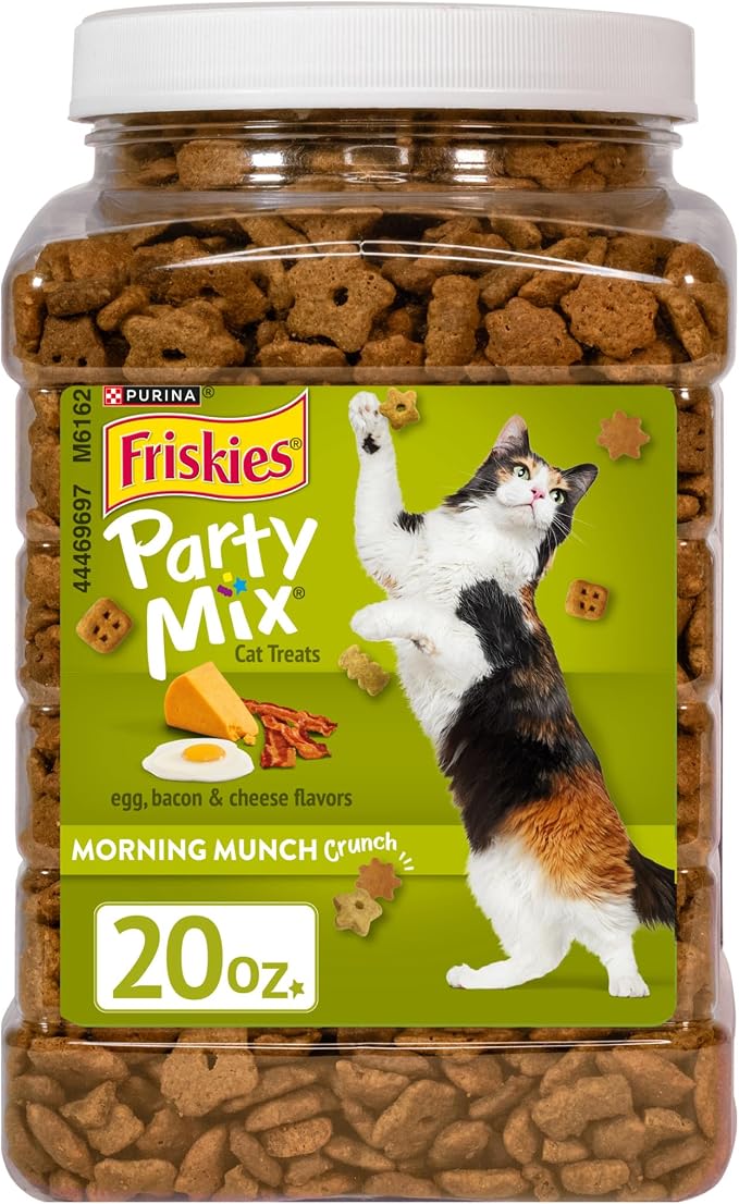 Friskies Purina Party Mix Morning Munch Crunch Egg, Bacon and Cheese Flavors Cat Treats - 20 oz Canister