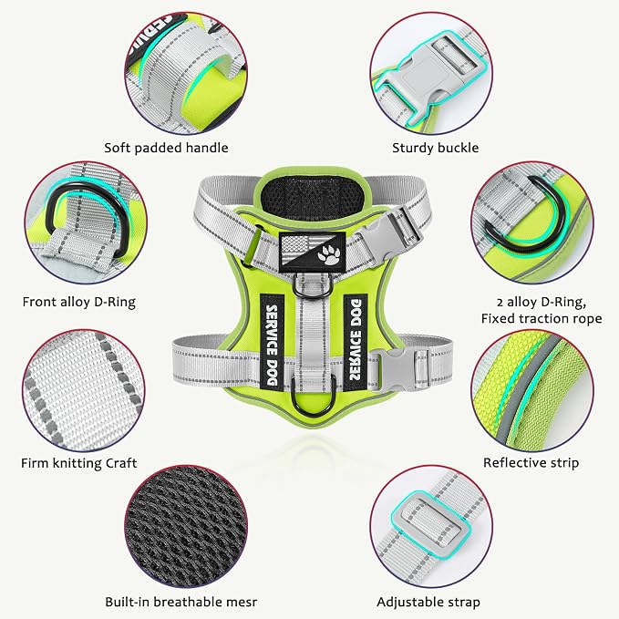 Service Dog Harness, Reflective Dog Vest Harness with 5 PCS Patches, Adjustable Soft Oxford Pet Harness, Inner Layer Mesh, Easy to Control for Small Medium Large Dogs