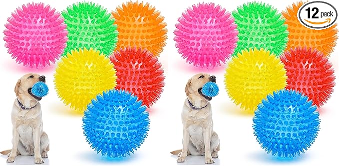 VITEVER 3.5” Squeaky Dog Toy Balls (6 Colors) Puppy Chew Toys for Teething, BPA Free Non-Toxic, Spikey Dog Balls for Medium, Large & Small Dogs, Durable Toys for Aggressive Chewers (Pack of 2)