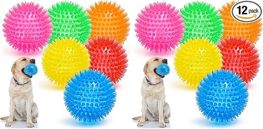 VITEVER 3.5” Squeaky Dog Toy Balls (6 Colors) Puppy Chew Toys for Teething, BPA Free Non-Toxic, Spikey Dog Balls for Medium, Large & Small Dogs, Durable Toys for Aggressive Chewers (Pack of 2)