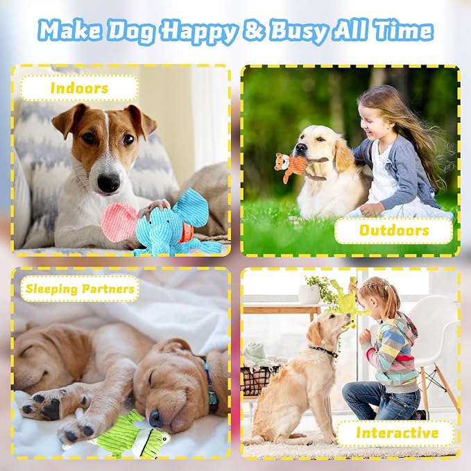 MRSOHRET 5 Pack Dog Toys Squeaky, Tough Stuffed Plush Puppy Chew Toys for Teething, Durable Plush Dog Toy for Large Medium Small Breed to Keep Them Busy, No Stuffing Crinkle Dog Toys