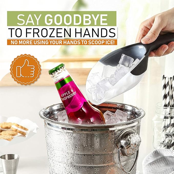 Spring Chef Magnetic Ice Scoop for Ice Machine - Durable BPA-Free Flexi-Plastic Kitchen Scoops with Soft Grip Handle - Popcorn Scooper - Dishwasher Safe Food Scooper - Set of 2 - Black