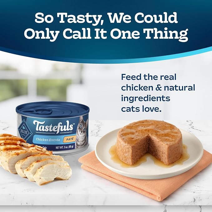 Blue Buffalo Tastefuls Chicken Paté Wet Cat Food for Adult Cats, Real Chicken First, Made with Natural Ingredients Enhanced with Vitamins, Minerals & Other Nutrients, 3-oz. Cans (24 Count)