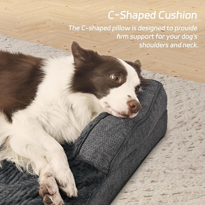 Orthopedic Dog Beds for Extra Large Dogs,Orthopedic Dog Sofa Bed with Removable Washable Cover,Waterproof Egg Foam Pet Couch Bed& Furniture,46x30 Inch, Gray