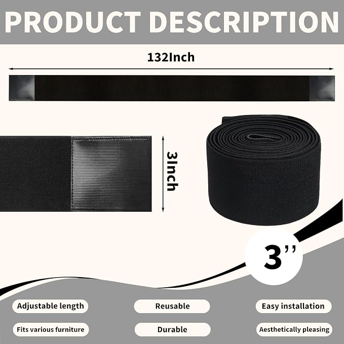 Under Couch Blocker, 3''×132'' Adjustable Elastic Couch blockers for Pets and Kids Toys, Suitable for Multiple Types of Furniture Legs