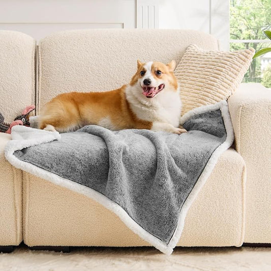 ChiXnuggle Waterproof Dog Blankets for Medium Dogs Washable, Reversible Faux Fur & Sherpa Pet Blanket, Soft Pet Throw for Couch Bed Protection, 30"x40", Black