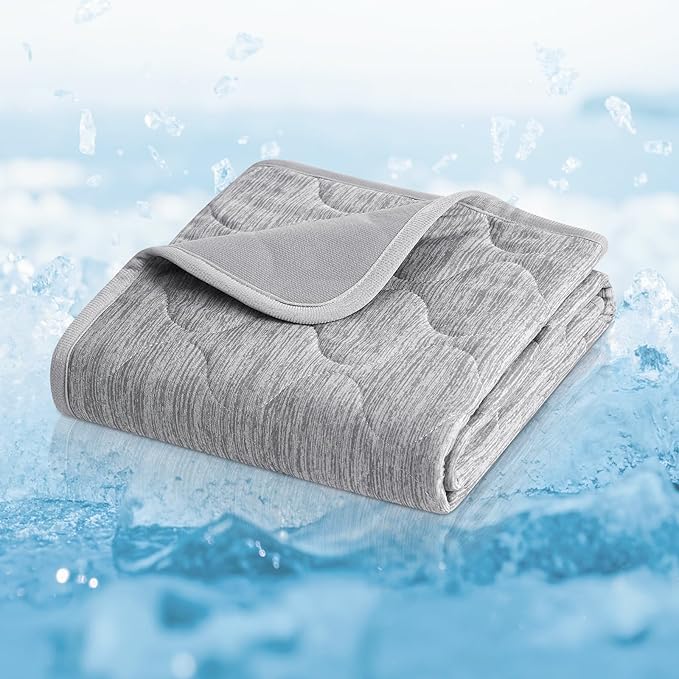Cozy Bliss Deluxe Leakproof Cooling Blanket for Small Dogs Q-Max 0.5, Soft & Durable Washable Pet Cooling Mat for Hot Weather, Livingroom, Pet Throw & Couch Protector for Cats, Silver Grey, 25"x35"