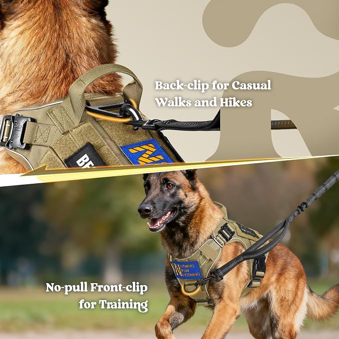 rabbitgoo Tactical Dog Harness for Large Dogs, No Pull Upgraded Reflective Heavy Duty Molle Vest with Handle, Adjustable Military Service Dog Vest for Walking Hiking Training, Brown, XL