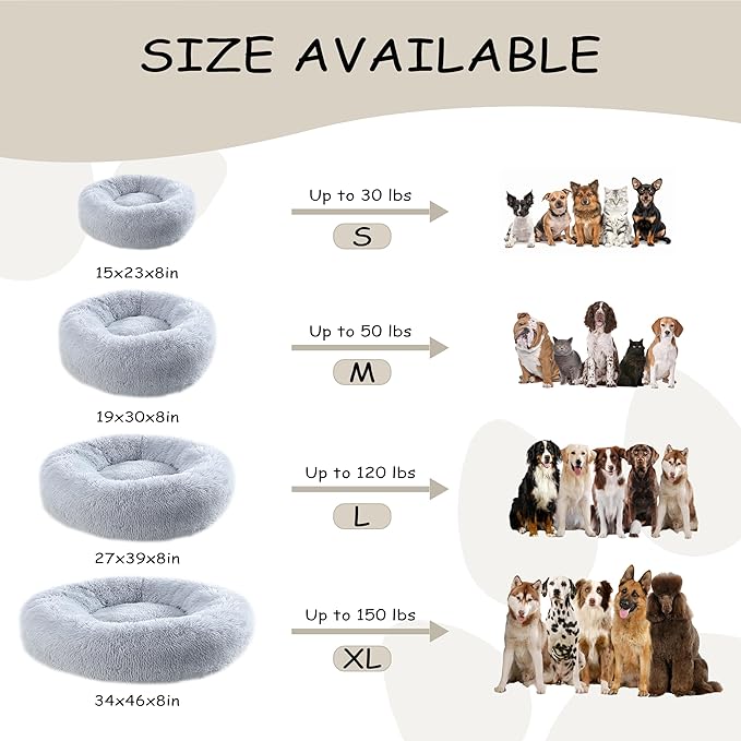 Bunlitent Calming Dog Bed Medium Size Dogs,30'' inch Plush Anti-Anxiety Donut Dog Bed for Medium Large Dogs, Warming Cozy Round Cuddler Nest Pet Bed, Grey