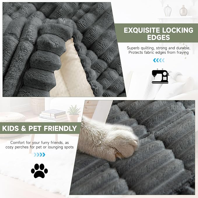 OTOB Couch Covers for Dogs Washable, Non Slip Plush Sofa Cover Kids Pet Friendly Furniture Protector, All Seasons Soft Cozy Fuzzy Sofa Slipcovers Dog Bed Mats (Dark Gray, 31.5" x 63.0'')