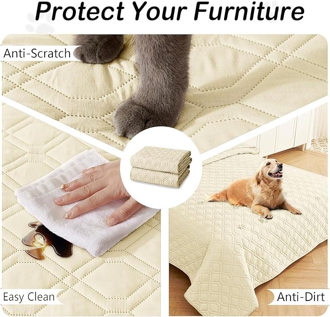 hyha Waterproof Dog Bed Blanket, Soft Pet Blankets, Waterproof Couch Cover for Dogs, Reversible Sofa Covers Washable for Furniture (30x70 Inch, Beige/Beige)