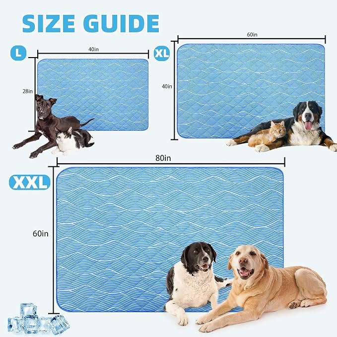 PUPTECK Dog Cooling Mat Pad for Medium Large Dogs, Cooling Blanket for Kennels Crate Floor, Dog Cat Summer Sleeping Bed Outside, Washable & Portable, XX-Large 60"x80"