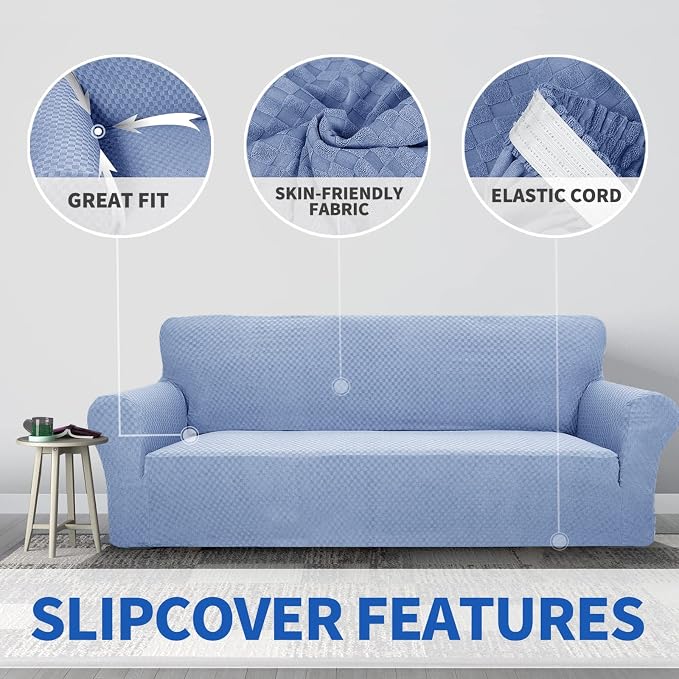 ZNSAYOTX 1 Piece Jacquard Chair Slipcovers for Living Room High Stretch Chair Covers with Arms Anti Slip Pets Friendly Couch Sofa Armchair Cover Furniture Protector (Small, Light Blue)