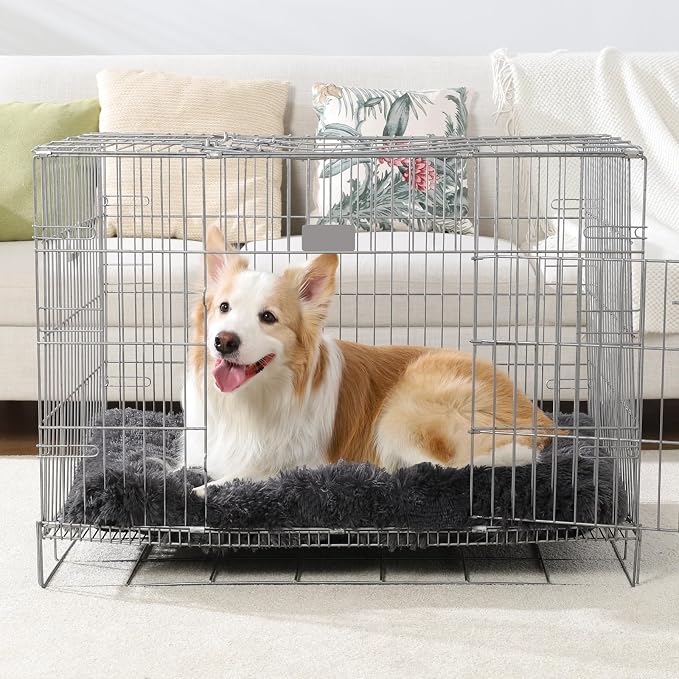 Vonabem Large Dog Bed XL, Washable Dogs Crate Pad 42 Inch, Plush Soft Pet Mats for Sleeping, Anti Slip Kennel Pads 41 * 27 inch Dark Grey