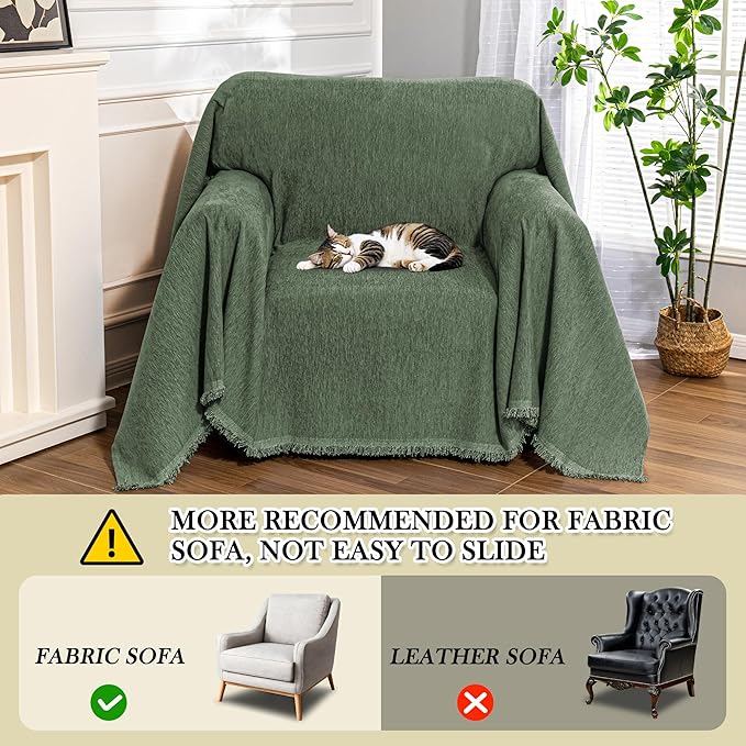 MEETSKY Small Couch Cover Oversized Armchair Sofa Cover Washable for Dogs Sofa Single Recliner, Chenille Sofa Throw Slipcover for Pets Sofa Cover Thick, 71" x 91", Moss Green