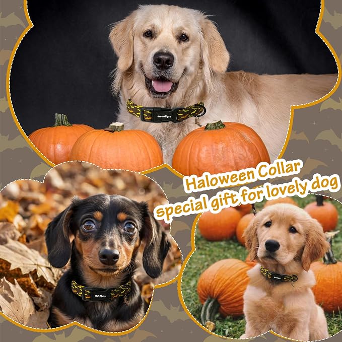 Fall Dog Collar, Halloween Dog Collars for Extra Small Dogs, Cotton Puppy Collar with Bat Pattern, Pet Collar for Small Medium Large Dogs, Girl Boy Dogs Collar with Quick Release Buckle-XS