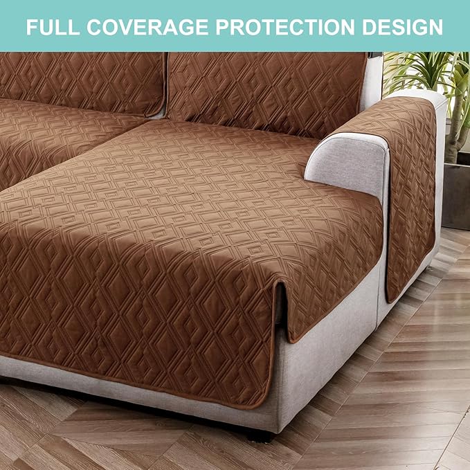 Genina Sectional Couch Covers for Dogs L Shaped Sofa Covers Chaise Lounge Cover Reversible Couch Covers for Sectional Sofa L Shape Furniture Protectors Cover for Pets, Kids (Brown, Large)