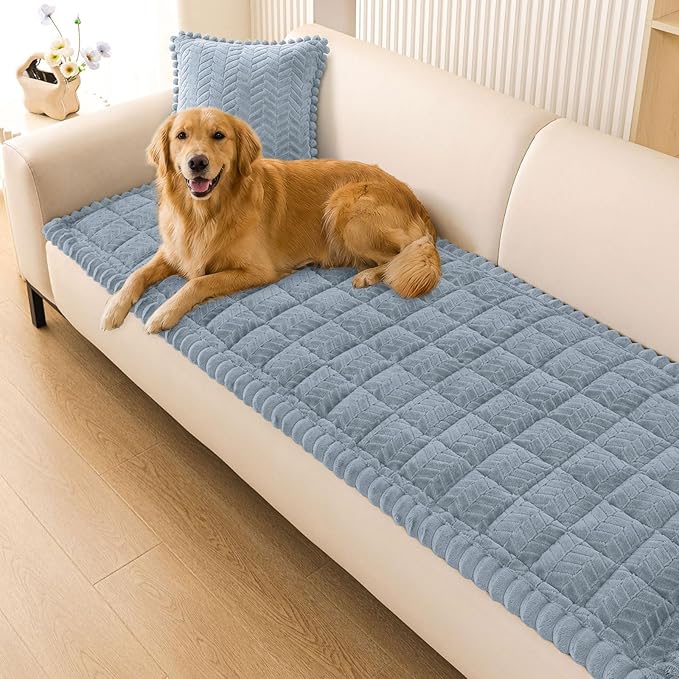 Smiry Couch Cover for Dogs, Non Slip Fuzzy Pet Sofa Covers Washable for 3 Cushion Couch, Soft Thick Furniture Protector for Cats Dogs, Against Fur, Dirt, Scratch Resistant (Haze Blue, 43"x82.7")