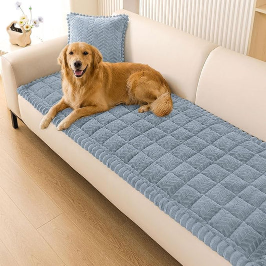 Smiry Couch Cover for Dogs, Non Slip Fuzzy Pet Sofa Covers Washable for 3 Cushion Couch, Soft Thick Furniture Protector for Cats Dogs, Against Fur, Dirt, Scratch Resistant (Haze Blue, 43"x82.7")
