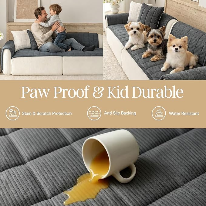 Premium Washable Couch Cover for Dogs, Non Slip Sectional Sofa Protector for L Shape Couch,Dog Couch Cover for Waterproof(1PC/27.6"x82.7",Dark Grey)