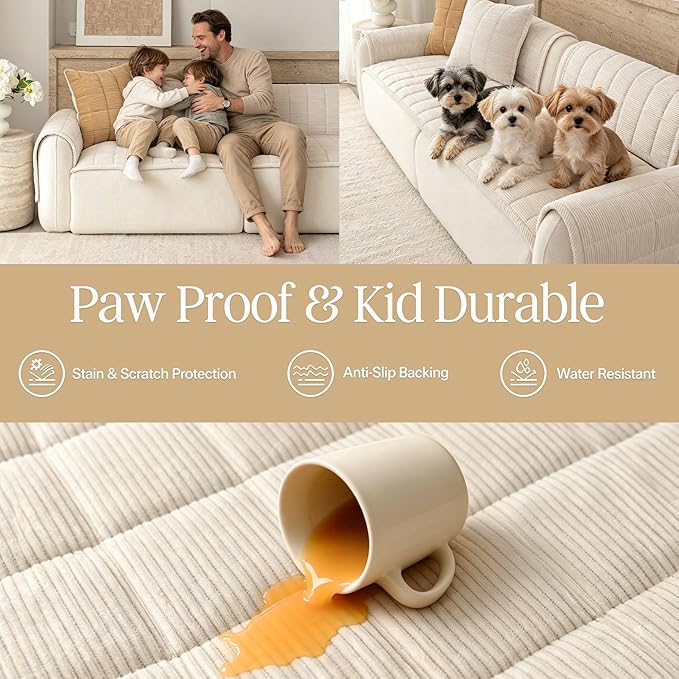 Premium Washable Couch Cover for Dogs, Non Slip Sectional Sofa Protector for L Shape Couch,Dog Couch Cover for Waterproof(1PC/27.6"x94.5",White)