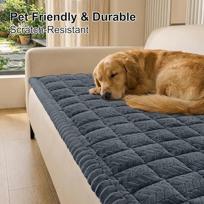 Smiry Couch Cover for Dogs, Non Slip Fuzzy Pet Sofa Covers Washable for 3 Cushion Couch, Soft Thick Furniture Protector for Cats Dogs, Against Fur, Dirt, Scratch Resistant (Dark Grey, 35.4"x88")