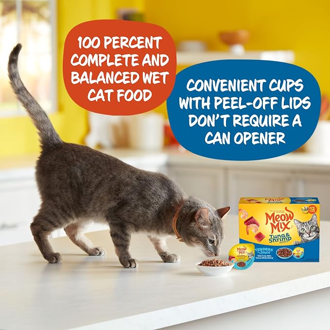 Meow Mix Tender Favorites with Real Tuna & Whole Shrimp in Sauce (Pack of 96)