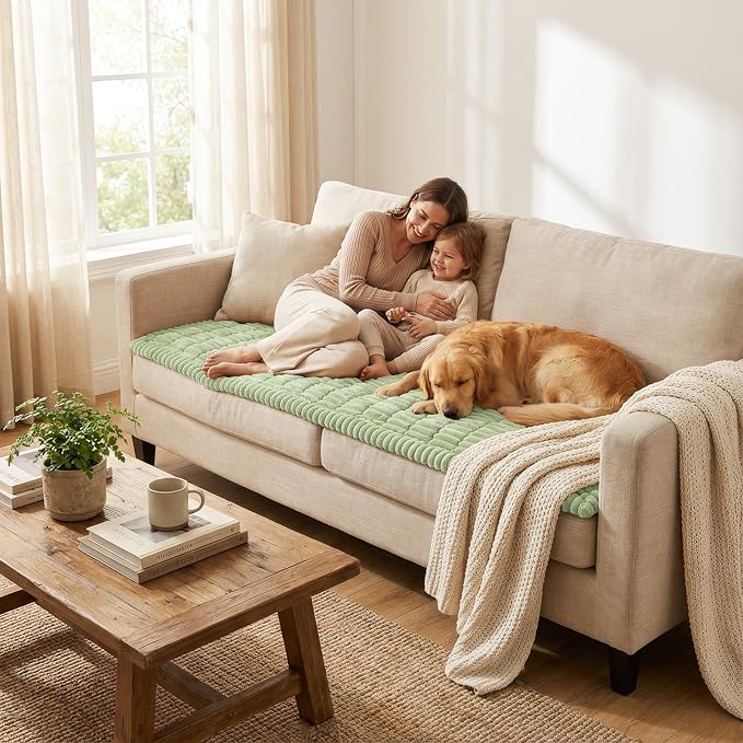 Smiry Couch Cover for Dogs, Non Slip Washable Sofa Protector for Pets, Soft Furniture Cover for Pet, Stylish Sofa Covers, Cozy Protect Against Fur, Dirt & Everyday Messes (Green, 27.6" x 59")