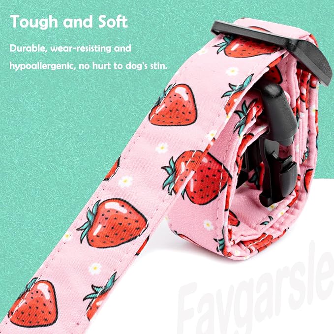 Faygarsle Pink Strawberry Pattern Cotton Dog Collar for Small, Medium, Large Boys Girls Dogs L