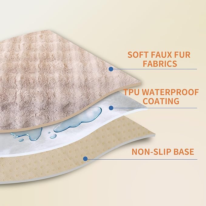 Waterproof Dog Bed Cover Non Slip Couch Covers for Dogs Washable Soft Faux Fur Sofa Cover Couch Covers for 3 Cushion Couch Sofa Pet Friendly (Khaki, 24" x 24" 2 Pack)