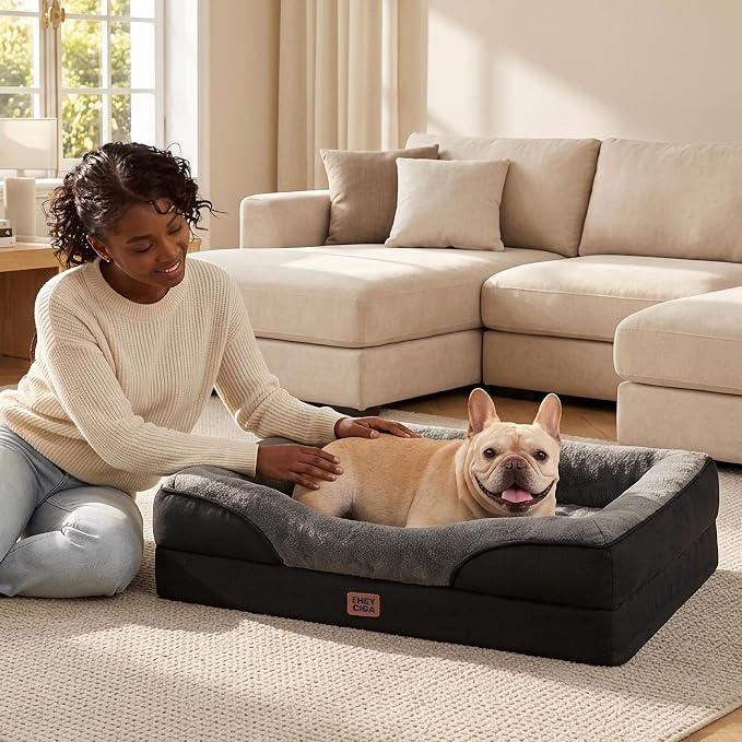 EHEYCIGA Orthopedic Dog Bed for Medium Dog, 30x20 Inch Memory Foam Dog Couch Bed with Sides, Waterproof Liner & Washable Removable Cover, Bolster Pet Sofa, Grey/Black