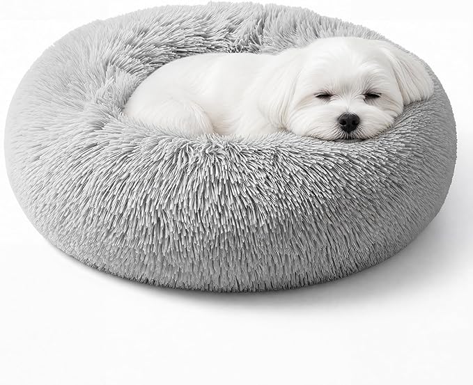 Extra Small Dog Bed Cute Grey Dog Bed Washable 19 inches Donut Fluffy Small Pet Beds,Calming Anti Anxiety Round Fits up to 10 lbs Soft Warm Pets Beds for Puppy Dogs Indoor