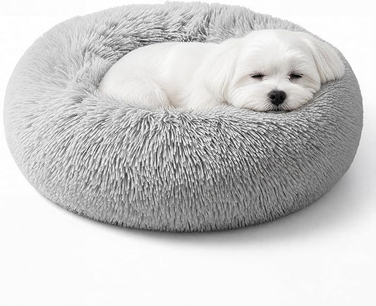 Extra Small Dog Bed Cute Grey Dog Bed Washable 19 inches Donut Fluffy Small Pet Beds,Calming Anti Anxiety Round Fits up to 10 lbs Soft Warm Pets Beds for Puppy Dogs Indoor