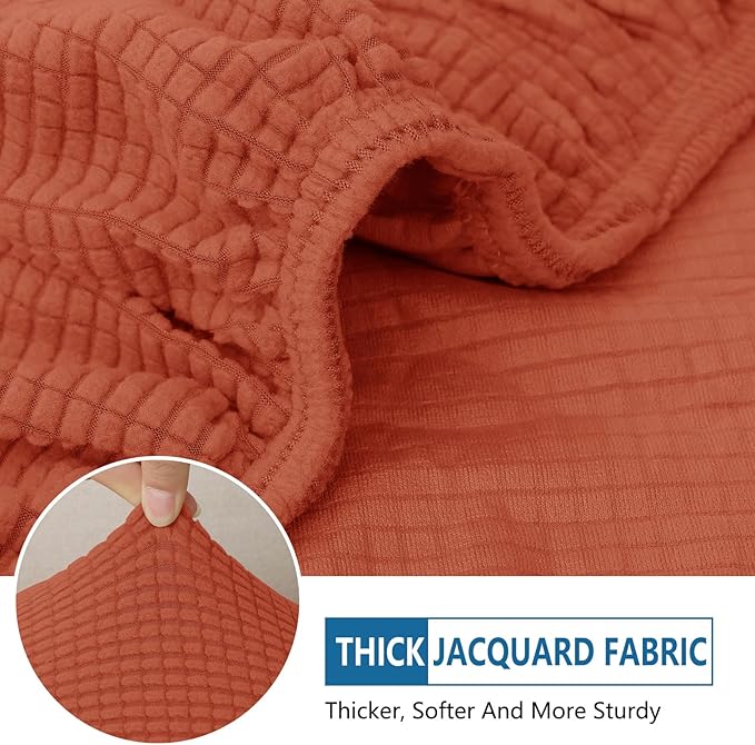 hyha Waterproof Couch Cushion Covers for Pets, Non Slip Sofa Seat Cover for Dogs Washable, Soft Thick Stretch Jacquard Fabric, Sofa Slipcovers with Elastic Bottom (1 Piece for Large, Rust)