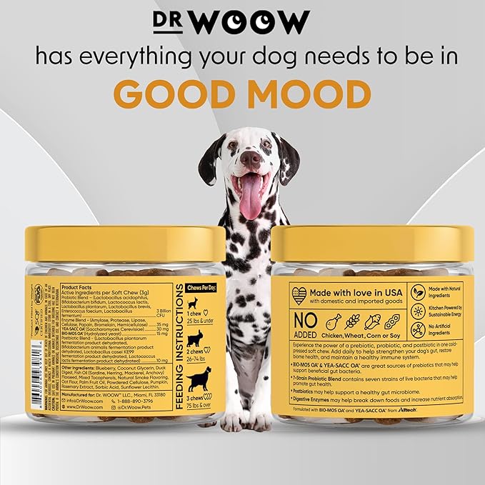 Probiotics Supplements for Dogs Soft Chews (90 CT) – Digestive Support + Gut Balance & Healthy Stool Support – Probiotics + Digestive Enzymes – Duck & Pumpkin Flavor – Made in USA