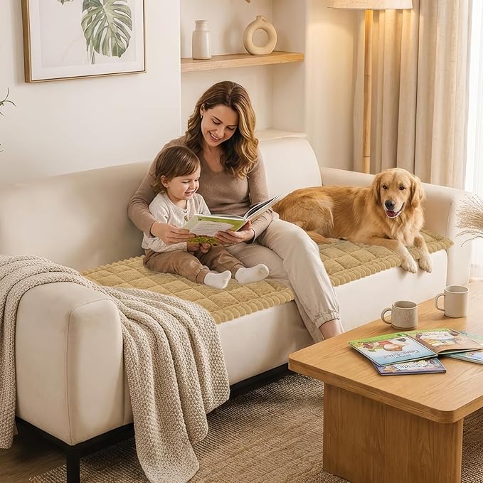 Smiry Couch Cover for Dogs, Non Slip Fuzzy Pet Sofa Covers Washable for 2-3 Cushion Couch, Soft Thick Furniture Protector for Cats Dogs, Against Fur, Dirt, Scratch Resistant (Camel, 27.6"x59")