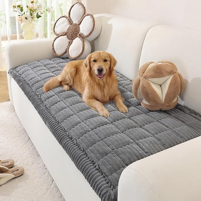 OstepDecor Couch Cover for Dogs, Washable Non Slip Sofa Cover for Pets, Soft Couch Covers for Sofa, Loveseat and Sectional, Furniture Protector Against Pet Hair & Scratches (27.6" x 59", Dark Grey)