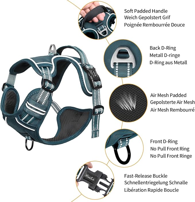 HEELE Dog Harness for Small Dogs No Pull Dog Vest Harness for Small Dog with Soft Padded Handle Reflective for Outdoor Training, Blackish Green, S