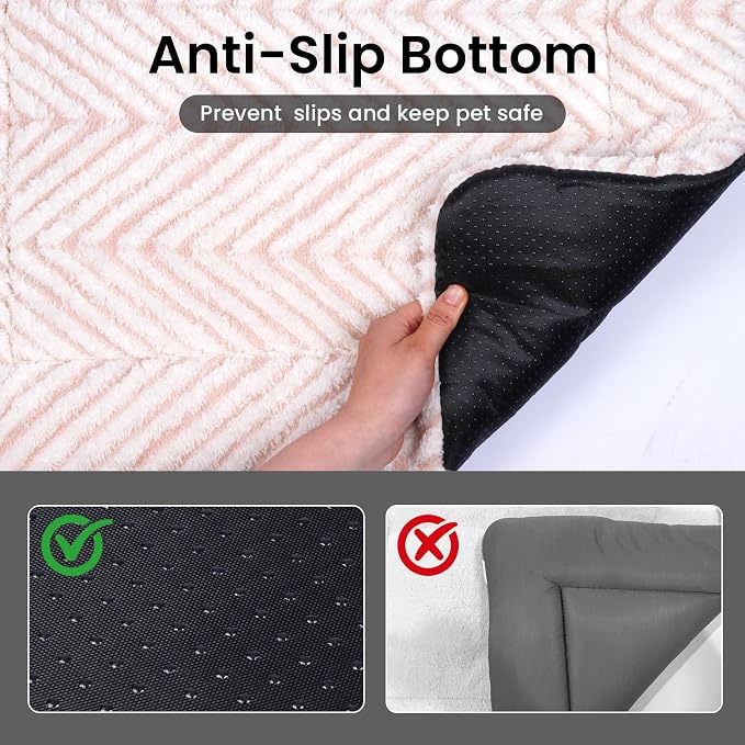 Mora Pets Washable Dog Crate Pad Soft Kennel Bed Crate Mat for Small Dogs, Puppies & Cats Flat Pet Bed with Anti-Slip Bottom for Dog Cage, Carrier & Travel Sleeping Chevron Pink 24 x 18