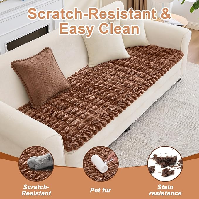 Waterproof Dog Couch Cover, Non Slip Pet Sofa Protector, Thick Fuzzy Couch Cover for Dogs, Machine Washable Furniture Protector, Scratch Resistant Pet Couch Mat(Light Coffee, 28" x 59"/70 x 150cm)