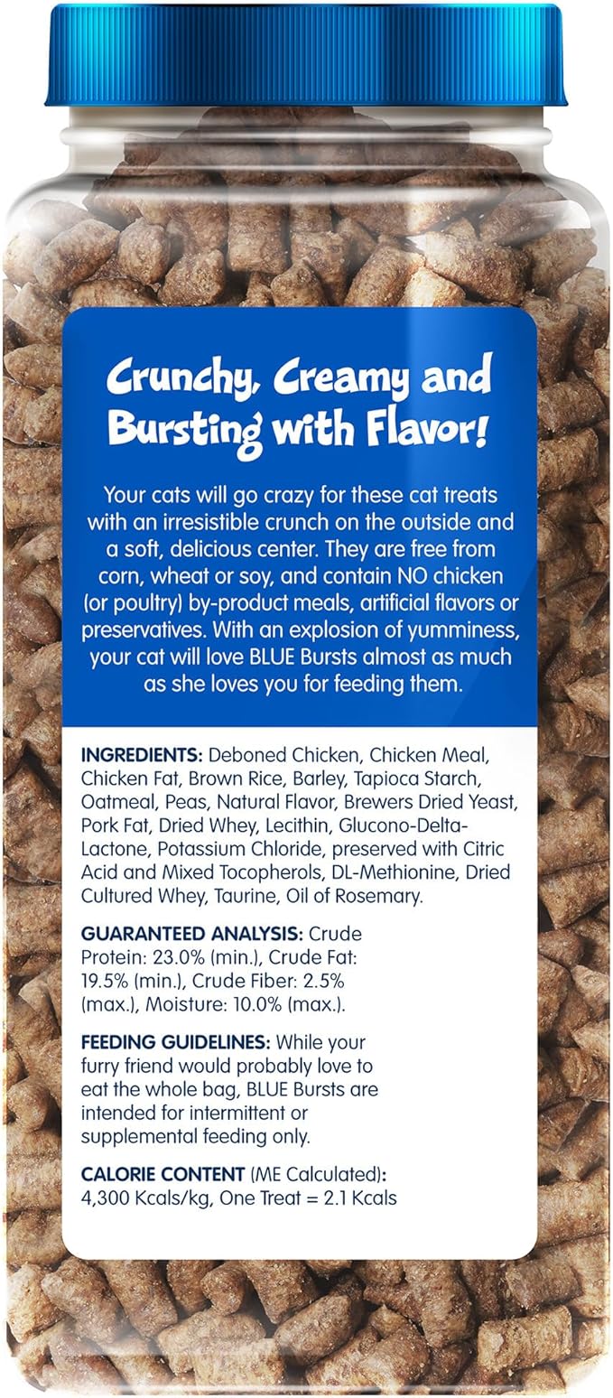 Blue Buffalo Bursts Paw-Lickin' Chicken Crunchy & Creamy Cat Treats, Great for Training, Made with Real Chicken Natural Cat Treats Enhanced with Vitamins, Minerals & Other Nutrients, Tub 12 oz.