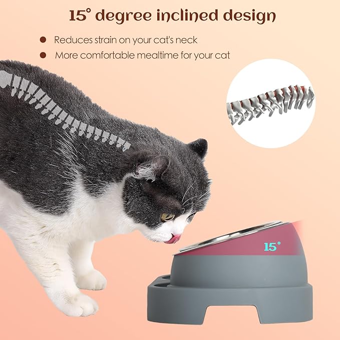 Cat Feeder and Water Dispenser, Feeding Station with Stainless Steel Bowls, Pet Food Dispenser for C for Dogs and Cats, Easy to Clean