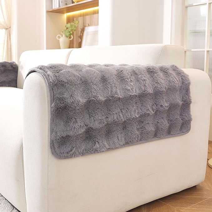 Waterproof Dog Bed Cover Non Slip Couch Covers for Dogs Washable Soft Faux Fur Sofa Cover Couch Covers for 3 Cushion Couch Sofa Pet Friendly (Grey, 24" x 24" 2 Pack)