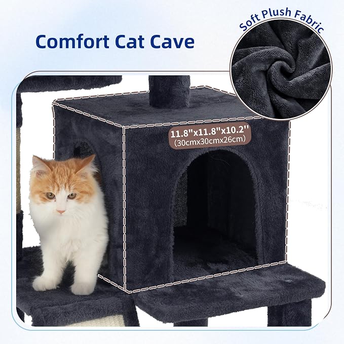 Gitelsnour Multi-Level Cat Tree for Indoor Cats, Cat Tower with 2 Scratching Boards, 2 Plush Padding Platforms, Cat Condo House with Hammock, Basket, Smoky Gray GCT022G