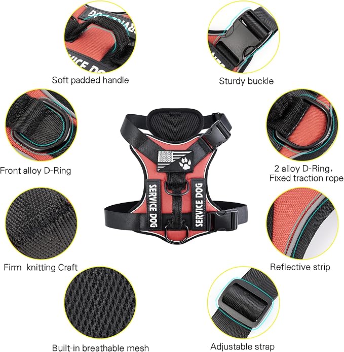 Service Dog Harness, Reflective Dog Vest Harness with 5 PCS Patches, Adjustable Soft Oxford Pet Harness, Inner Layer Mesh, Easy to Control for Dogs