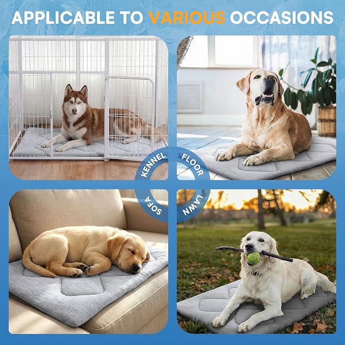 Queenmore Cooling Dog Mat for Dogs, Washable Dog Cooling Mat Indoor Outdoor, Non-Slip Portable Kennel Puppy Bed for Summer, Keep Your Pet Cool (Grey Diamond, Large(35" x 27"))