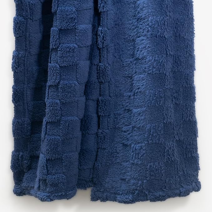 Americanflat 50x60 Jacquard Fleece Throw Blanket - Soft and Breathable Throw Blanket for Couch, Bed, Chair - Fleece Blankets Perfect for Home, Bedroom, or Outdoor Use - Checkered Design in Dark Blue